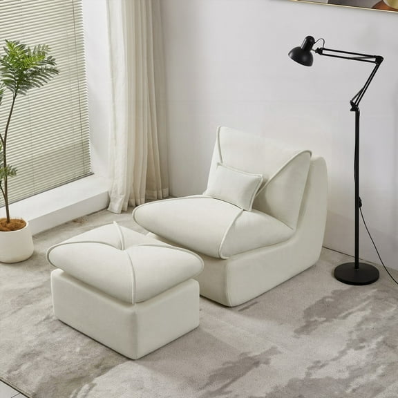 Innovative Compressed Lounge Chair with Ottoman|Soft Chenille Fabric|Easy Storage