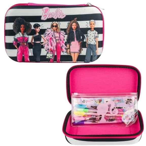 Innovative Designs Barbie Pencil Case Set with Stickers and Gel Pens, Molded with Zip Closure, Pink