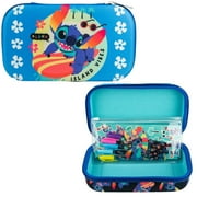 Innovative Designs Disney Stitch Pencil Case Set with Stickers and Gel Pens Molded with Zip Closure, Blue