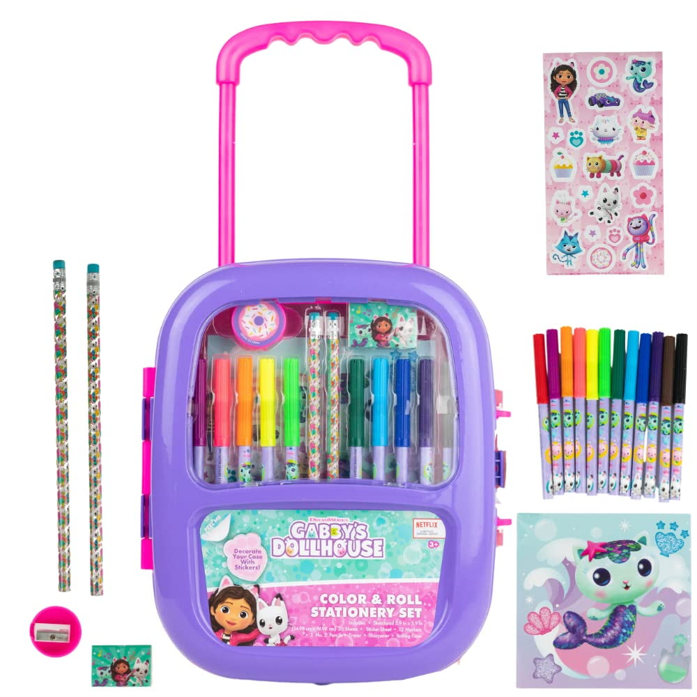 Innovative Designs Gabby’s Dollhouse Color and Roll Activity Set with Carrying Case, Stickers ...