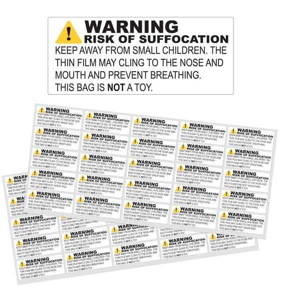 Innovative Haus 20 labels x 50 Sheets (1,000 Total) Risk of Suffocation Warning Label Keep Away from Children 2.4" x 1" Stickers, Self Adhesive Sticker Reduce Hazard.