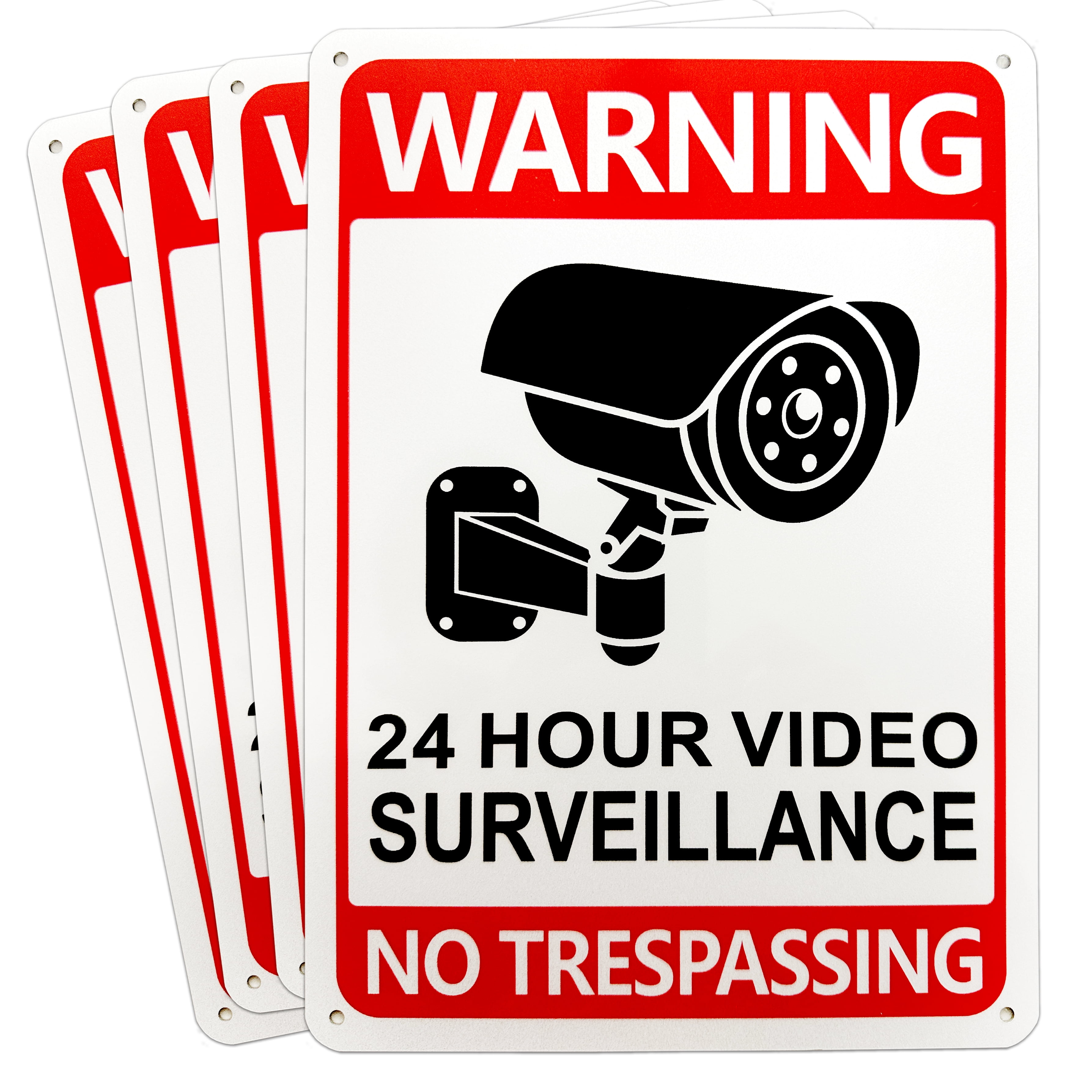 Innovative Haus 4Pack 24 Hour Video Surveillance Signs. No Trespassing