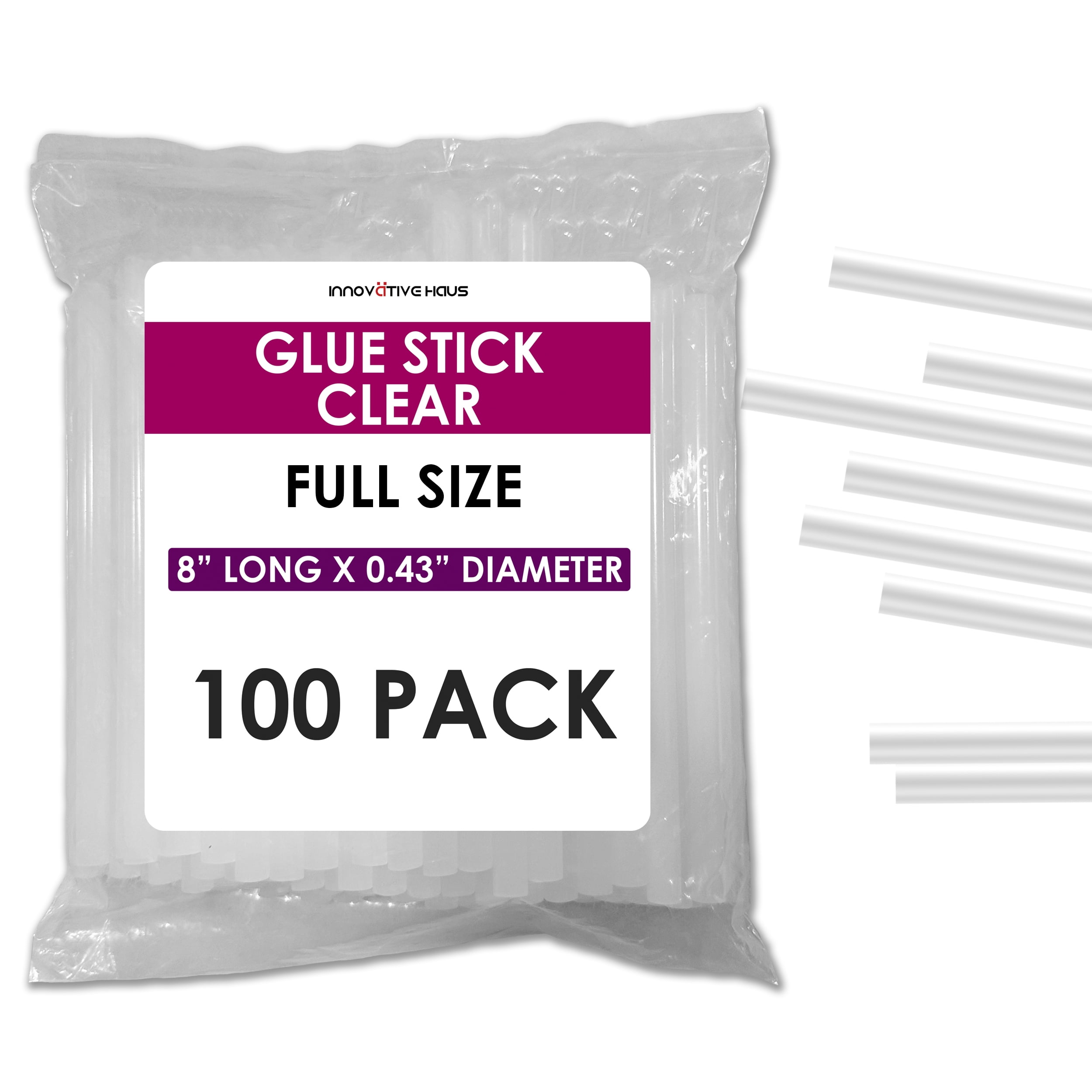 Innovative Haus Full Size Hot Glue Sticks Bulk - Fits Full Size Glue Guns, 8" x 0.43" - Hot Glue Sticks Large. Craft, Bond, Create on Wood, Metal, Glass & More - Clear Large Glue Stick- 100 Pack
