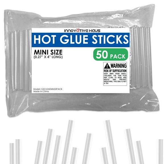 Innovative Haus Mini Hot Glue Sticks (50 Pack) - Perfect Fit for Mini Glue Guns, 4" x 0.27" - Craft, Bond, Create on Wood, Metal, Glass & More - Transparent, Strong & Quick-Drying