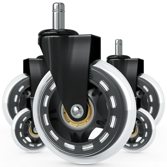 Innovative Haus Premium Office Chair Wheels Replacement Set of 5 - Heavy Duty 3'' Clear Caster Wheels for Carpet & Hardwood Floors - Universal Fit, Quiet & Smooth Rolling - No Desk Floor Mat Needed