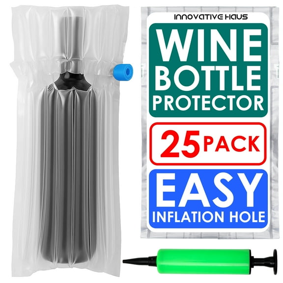 Innovative Haus Wine Bottle Protector Bag with Free Pump. 25 Pack