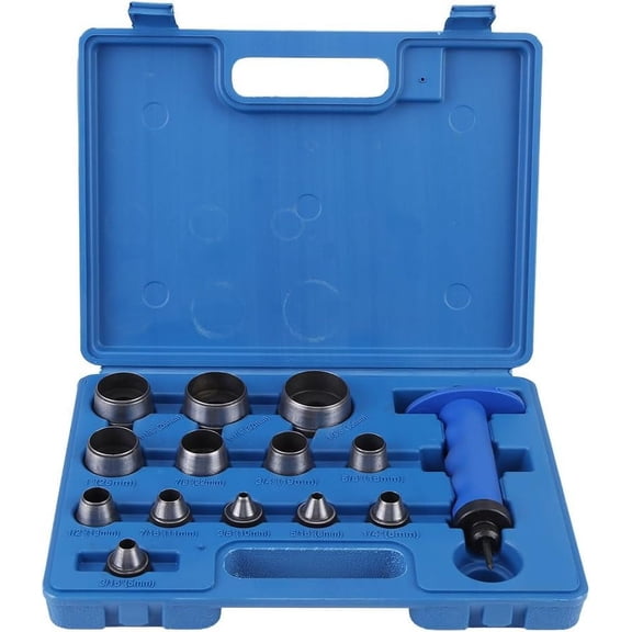 Innovative Hollow Punch Kit, 13 Pieces Gasket Punch Set, From 3/16 Inch To 1-3/8 Inches, Heat Treated Steel, Spring Loaded Plunger, For Leather, Plastic, And Rubber Sheets