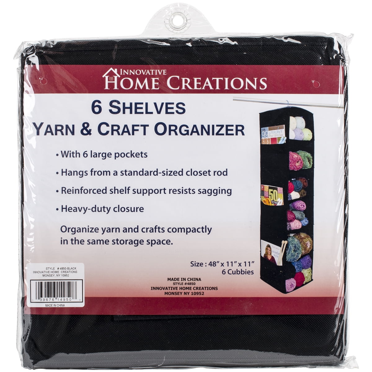 Innovative Home Creations 6 Shelf Yarn & Craft Organizer -Black 48"X11"X11"