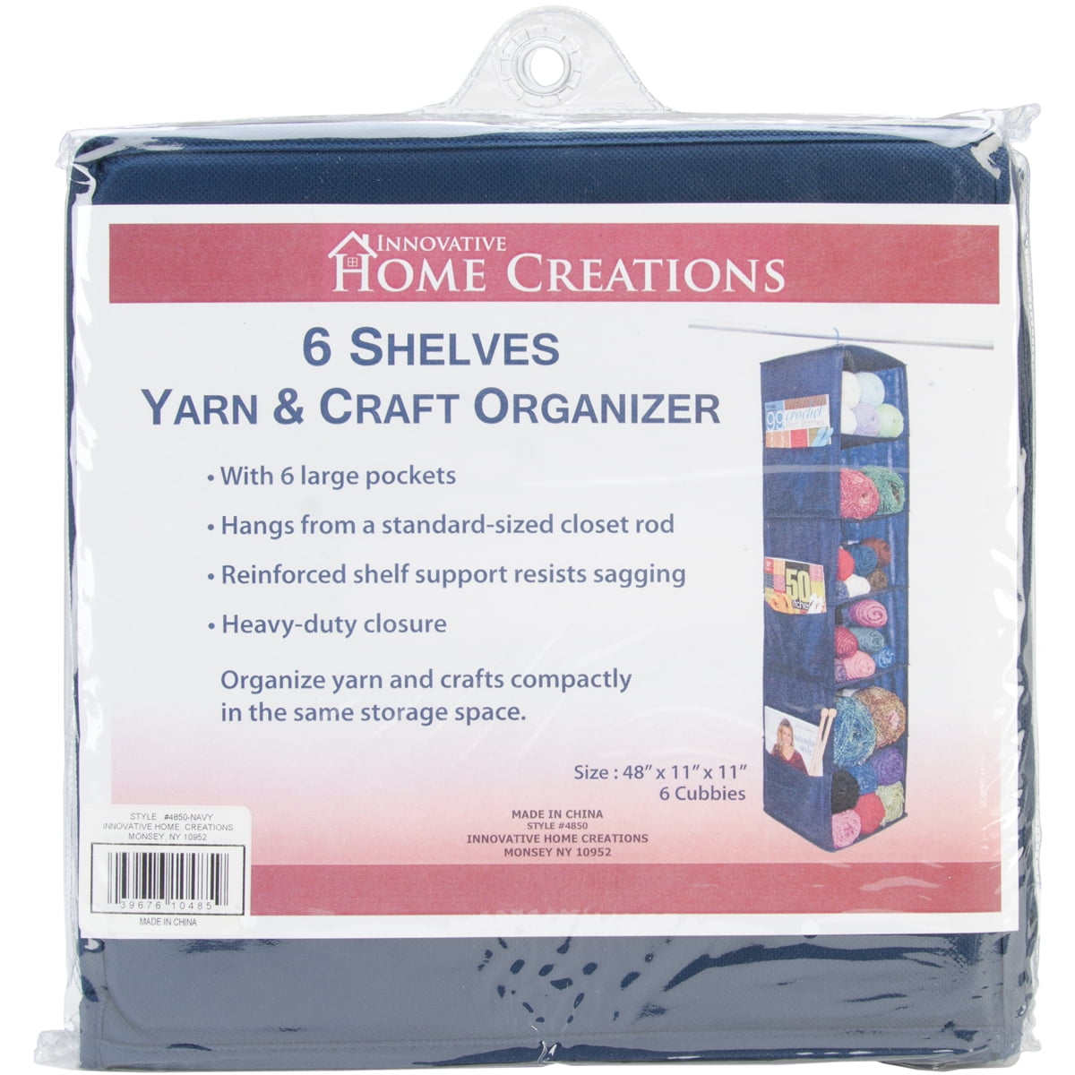 Innovative Home Creations 6 Shelf Yarn & Craft Organizer -Navy 48"X11"X11"