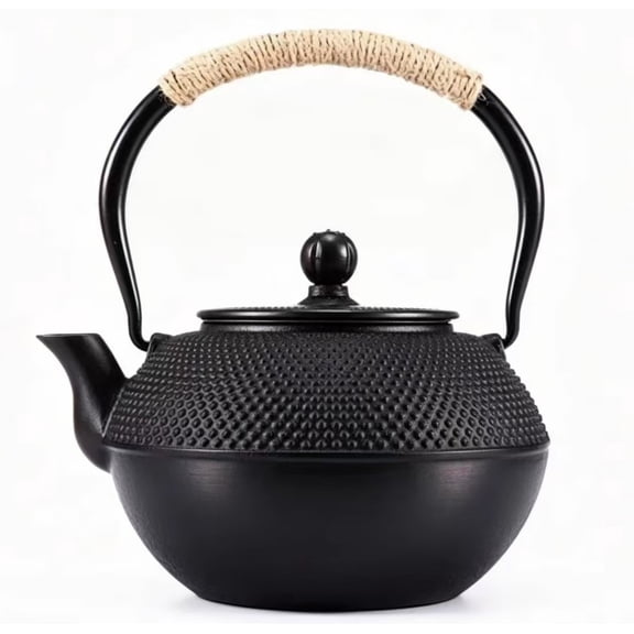 Innovative Life 1200ml Cast Iron Teapot,with a Stainless Steel Infuser, Prevent Burns,and Features A Comfortable Hemp Rope Handle