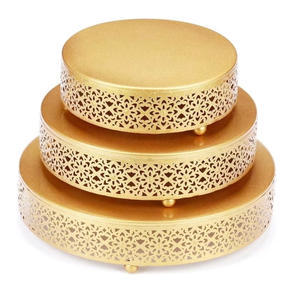 Innovative Life 3 Pack Cake Stand, Round Metal Cake Stands Dessert Display Cupcake Stands, Wedding Brithday Party Celebration Dessert Cake Display Plates-Gold