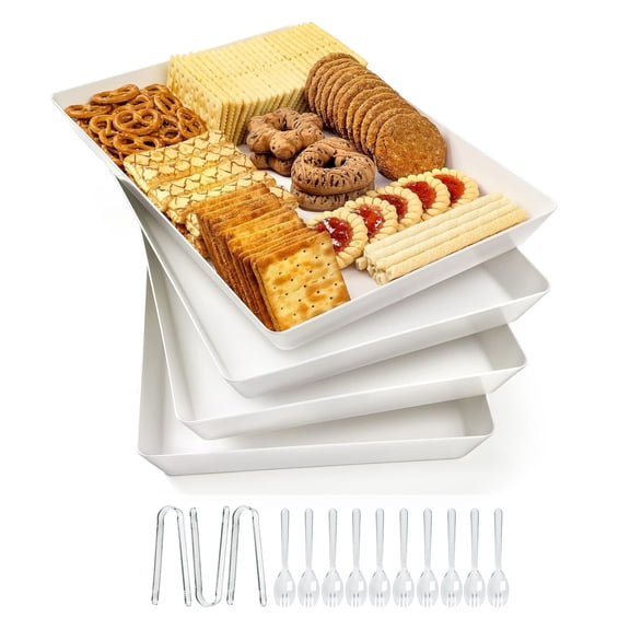 Innovative Life 4PCS Serving Tray Plastic with 3 Pliers and 10 Forks, Serving Platters Dishes for Party