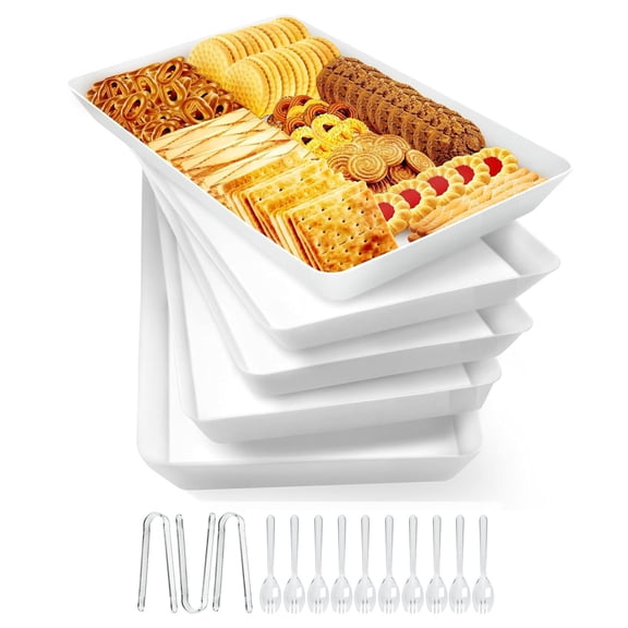 Innovative Life 5PCS Serving Tray Plastic with 3 Pliers and 10 Forks, Serving Platters Dishes for Party, 15" x 10" Reusable Food Tray