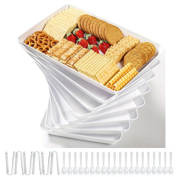 Innovative Life 8PCS Serving Tray Plastic with 6 Pliers and 20 Forks, Serving Platters Dishes for Party, 15" x 10" Reusable Food Tray
