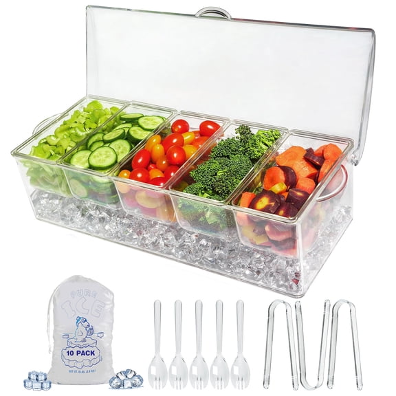 Innovative Life Chilled Condiment Server , Clear Garnish Tray with Lid for Bar for Party