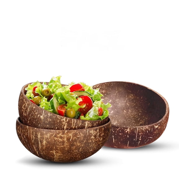 Innovative Life Coconut Shell Bowls, 3 Pack Polished Handcrafted Serving Bowls, Decorative Reusable Coconut Vessels