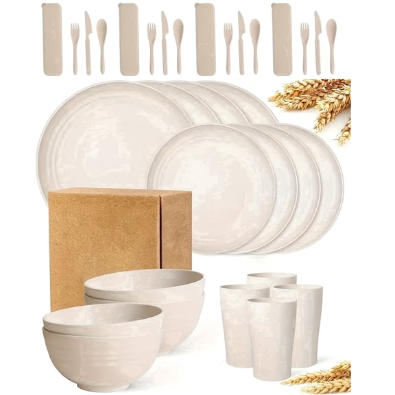 Innovative Life Tableware Set, 4-Person Set, Shatter-Resistant, Reusable, Ideal for Camping and Parties,White