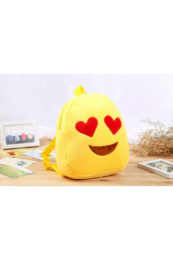 Soft, Plush Emoji Heart Eyes, Shoulder Strap Backpack Yellow