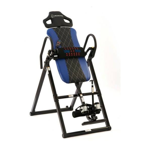 Innovative Medisonic Advanced Inversion Table with Adjustable Heat and Vibrating Massage Lumbar Pad 300lb capacity Blue