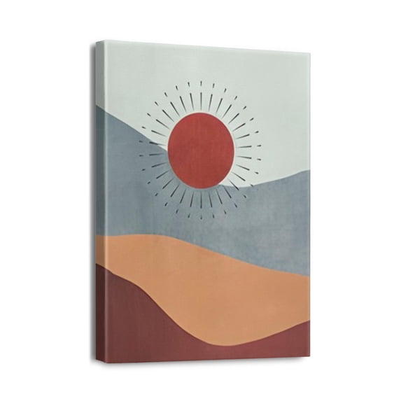 Innovative Mid-Century Modern Sun and Moon Canvas Print - 12x16inch Boho Wall Decor, Perfect Addition to Home Office, Living Room, Bedroom, Kitchen, or Bathroom