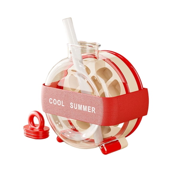 Innovative Round Glass Water Bottle with Straw Portable & Eco-Friendly Design for Summer Refreshment, 500ml