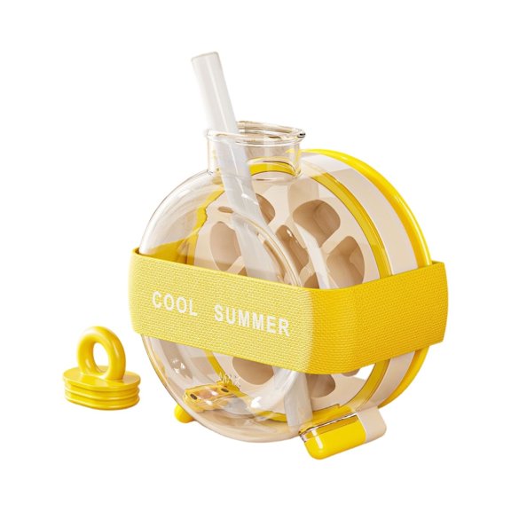 Innovative Round Glass Water Bottle with Straw Portable & Eco-Friendly Design for Summer Refreshment, 500ml