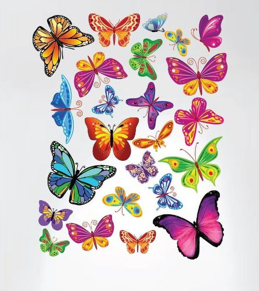 Innovative Stencils Easy Peel and Stick Colorful Butterflies Nursery Decal Instant Home Decor Wall Sticker Set of 33 Stickers #3005