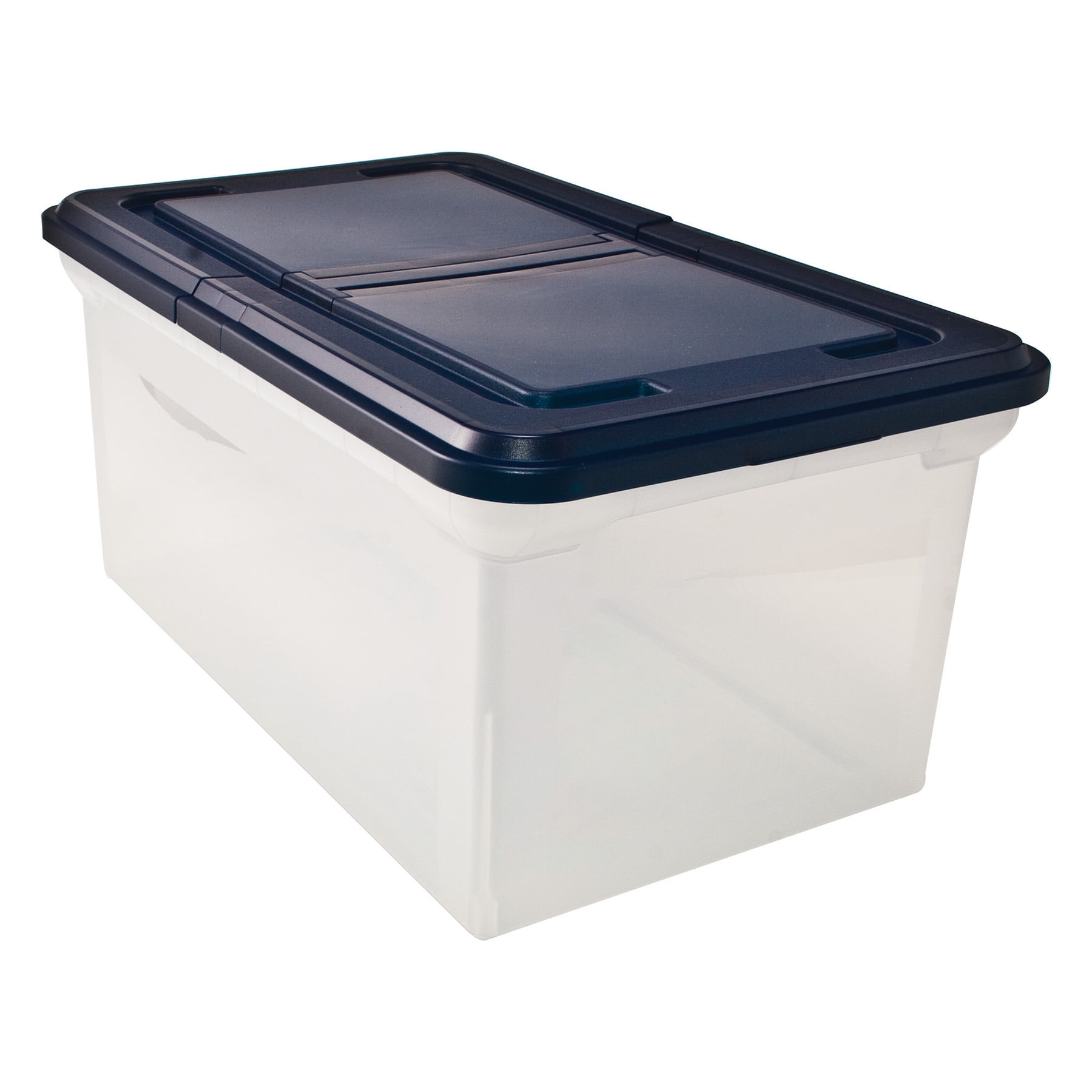 Clear and Navy 23" Plastic File Storage Box with Hinged Lid