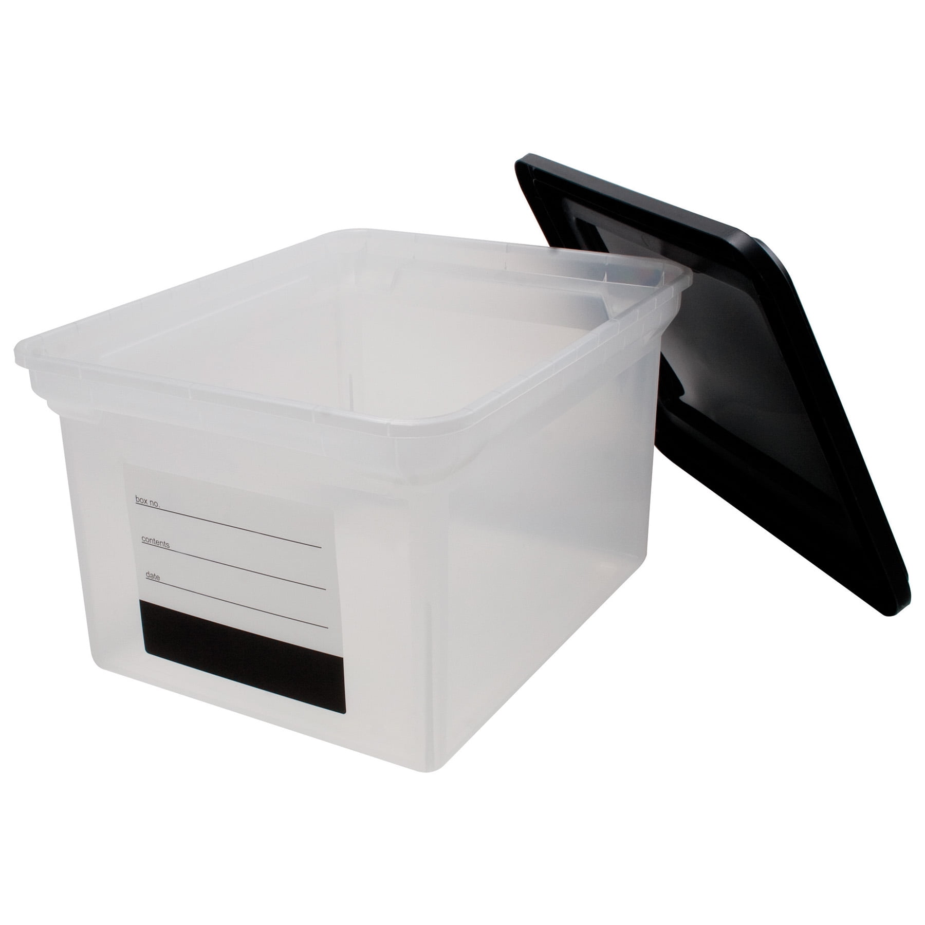 Clear and Black Plastic File Storage Tote with Label