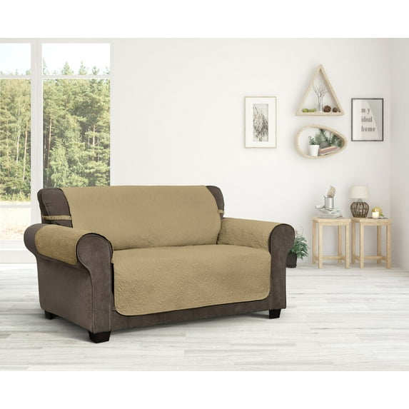 Innovative Textile Solutions 1-Piece Belmont Leaf Secure Fit Loveseat Furniture Cover Slipcover, Toast