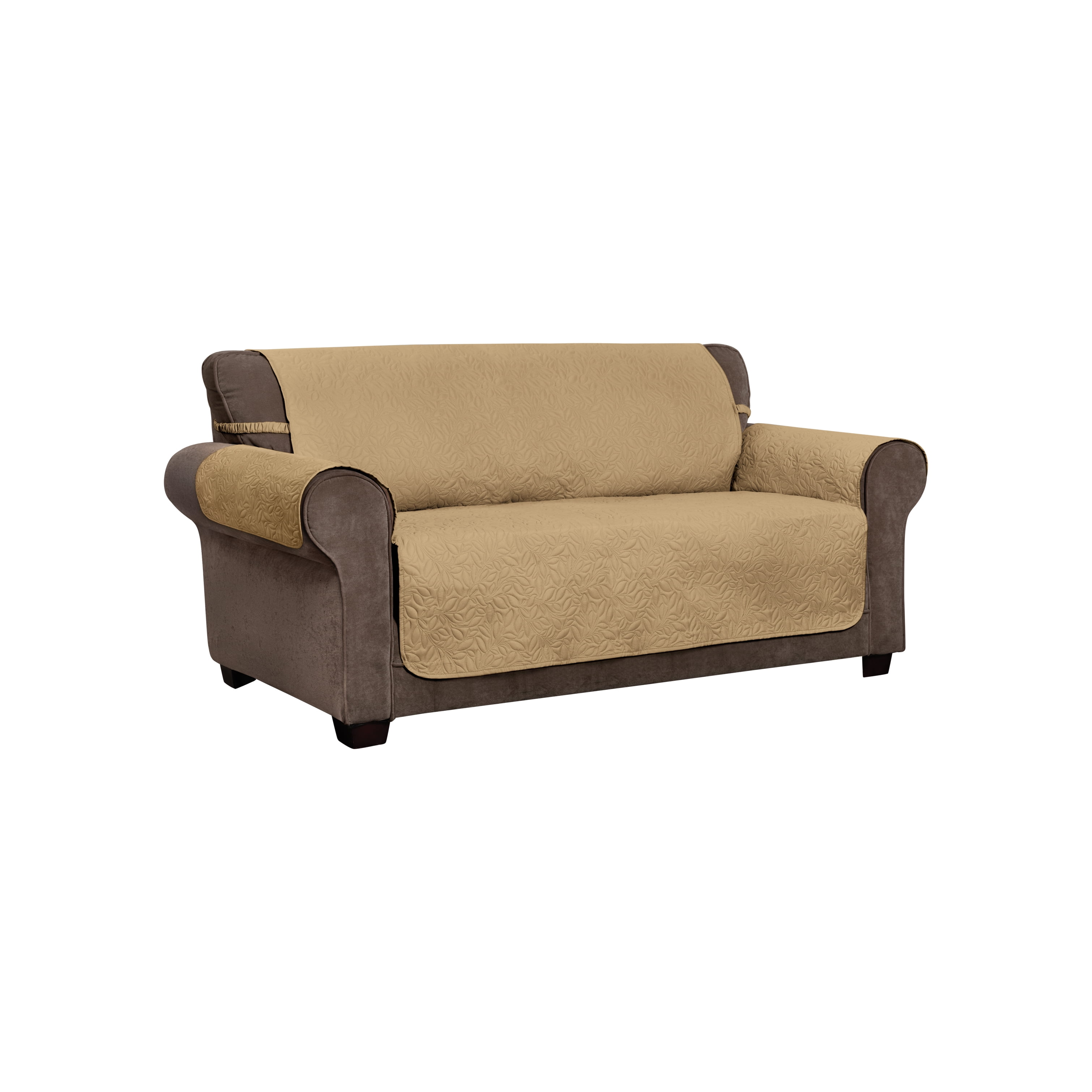 Innovative Textile Solutions 1-Piece Belmont Leaf Secure Fit Sofa Furniture Cover Slipcover, Toast