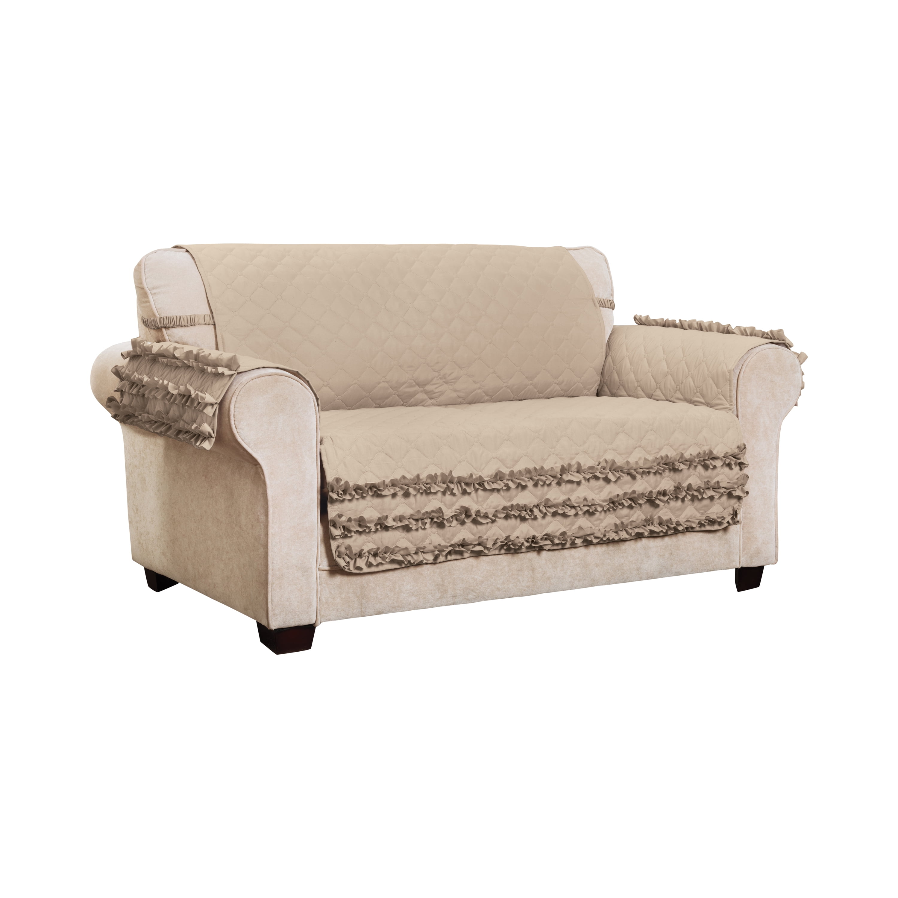 Innovative Textile Solutions 1-Piece Claremont Ruffled Loveseat Furniture Cover, Natural