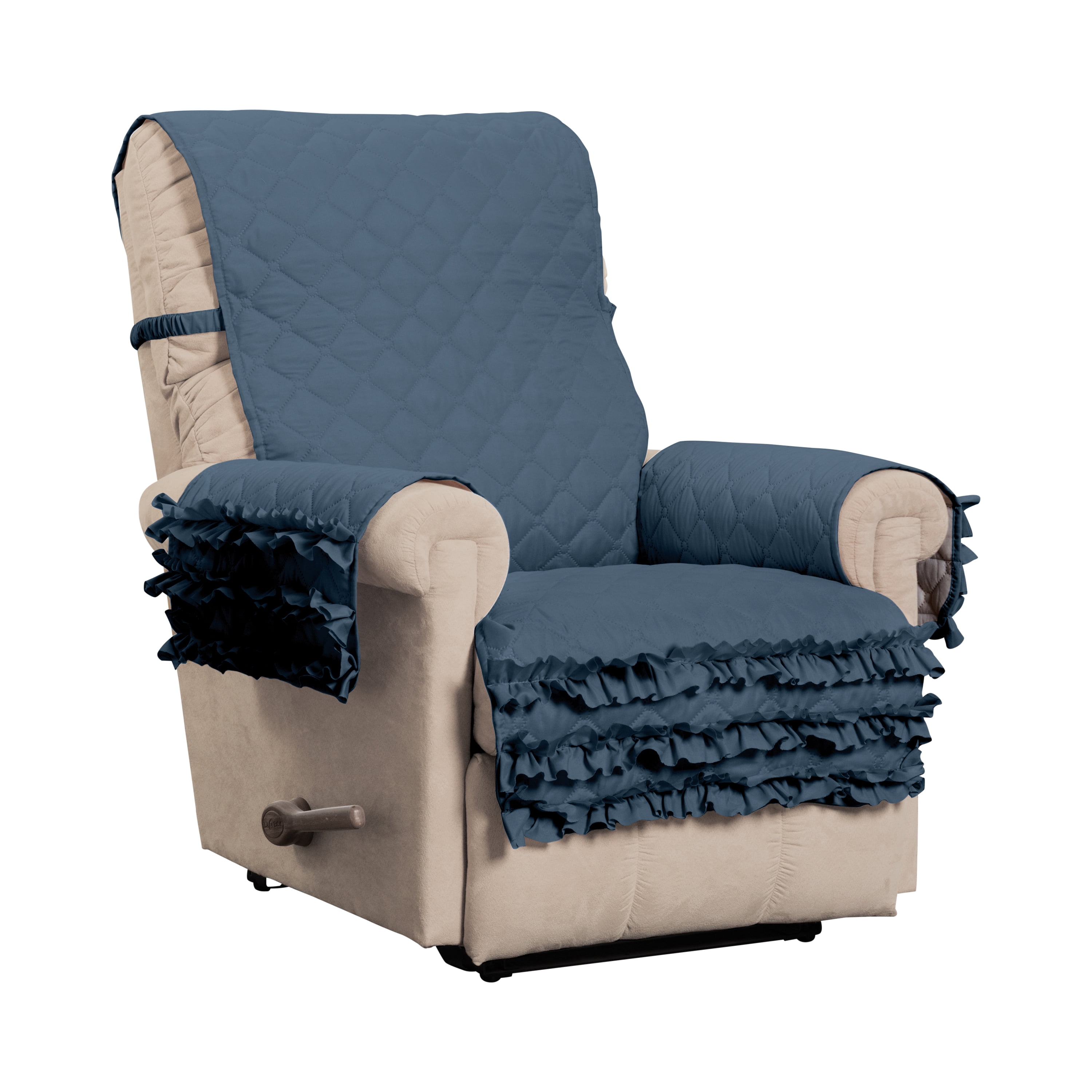 Innovative Textile Solutions 1-Piece Claremont Ruffled Recliner Furniture Cover, Slate Blue