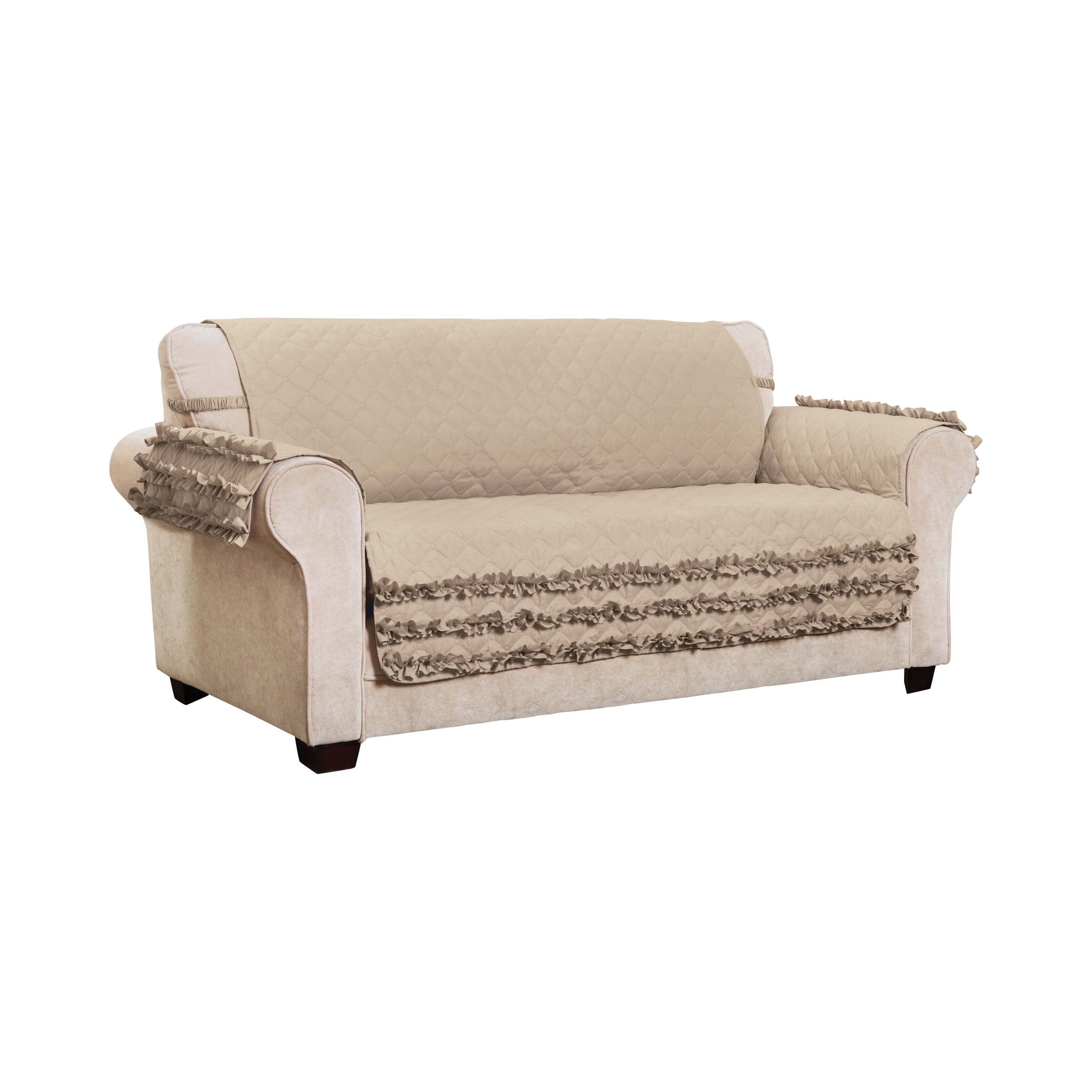 Innovative Textile Solutions 1-Piece Claremont Ruffled Sofa Furniture Cover, Natural