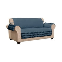 Innovative Textile Solutions 1-Piece Claremont Ruffled Sofa Furniture Cover, Slate Blue