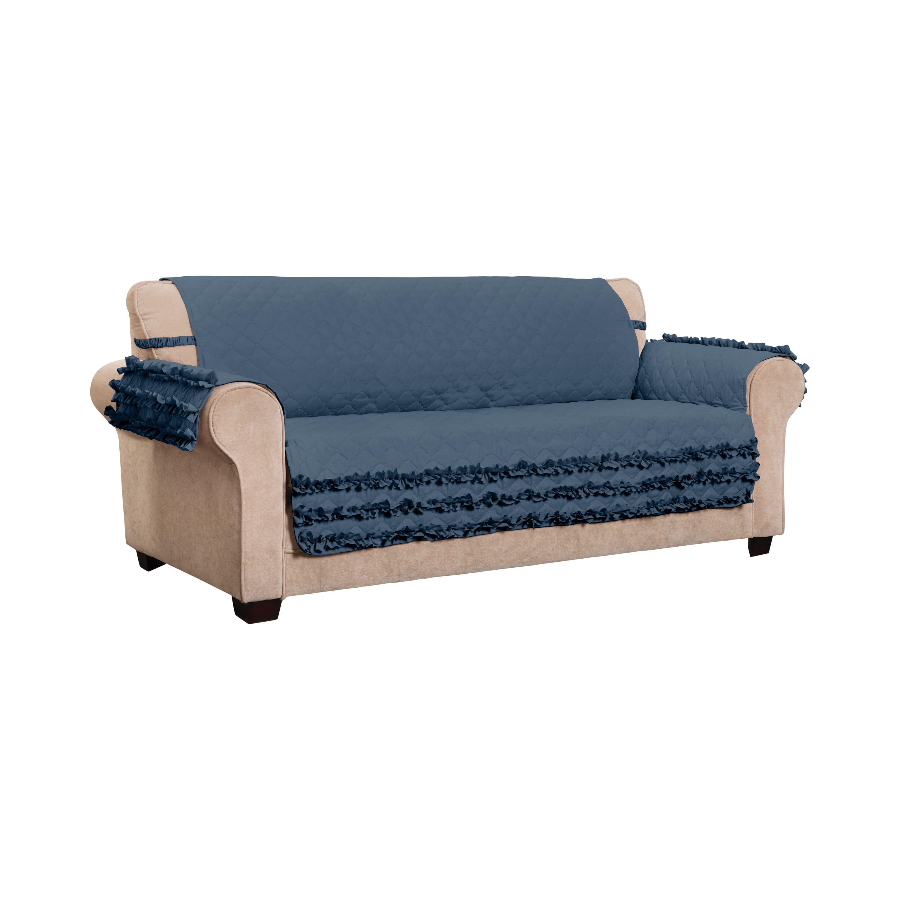 Innovative Textile Solutions 1-Piece Claremont Ruffled XL Sofa Furniture Cover, Slate Blue