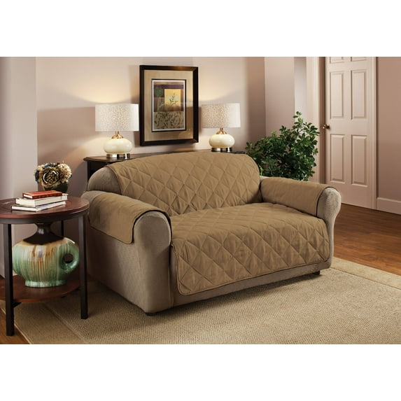 Innovative Textile Solutions 1-Piece Faux Suede Loveseat Furniture Cover Slipcover, Camel