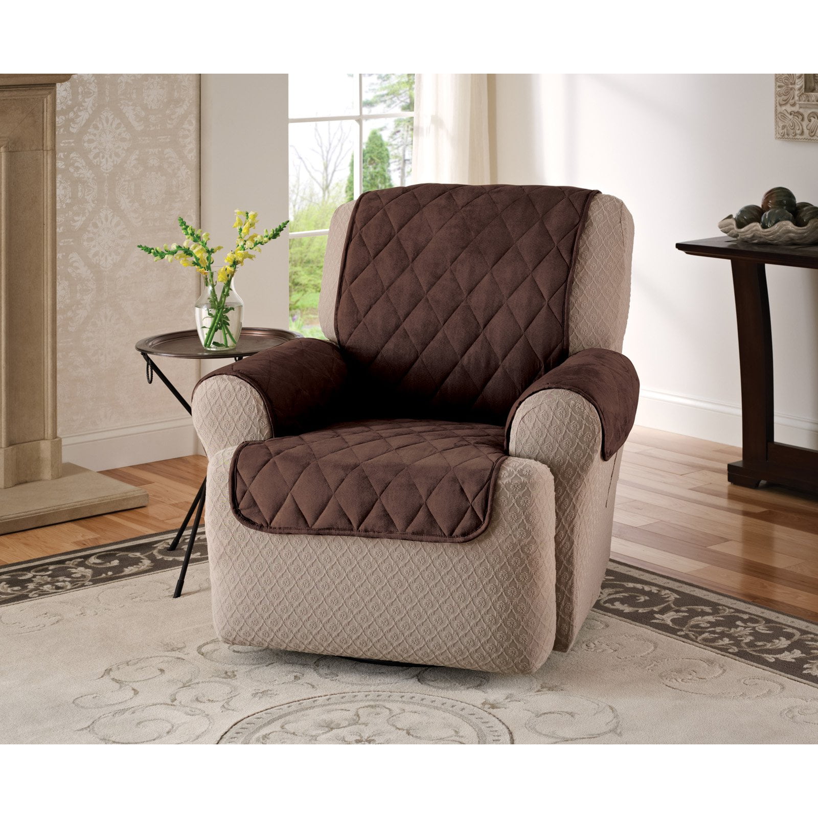 Innovative Textile Solutions 1 Piece Faux Suede Recliner Wing Chair Furniture Cover Slipcover Chocolate