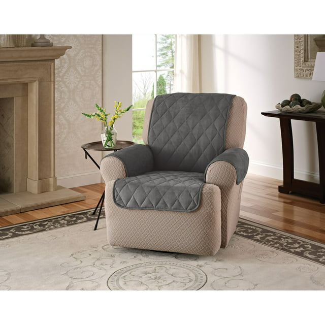 Innovative Textile Solutions 1-Piece Faux Suede Recliner/Wing Chair Furniture Cover Slipcover, Grey