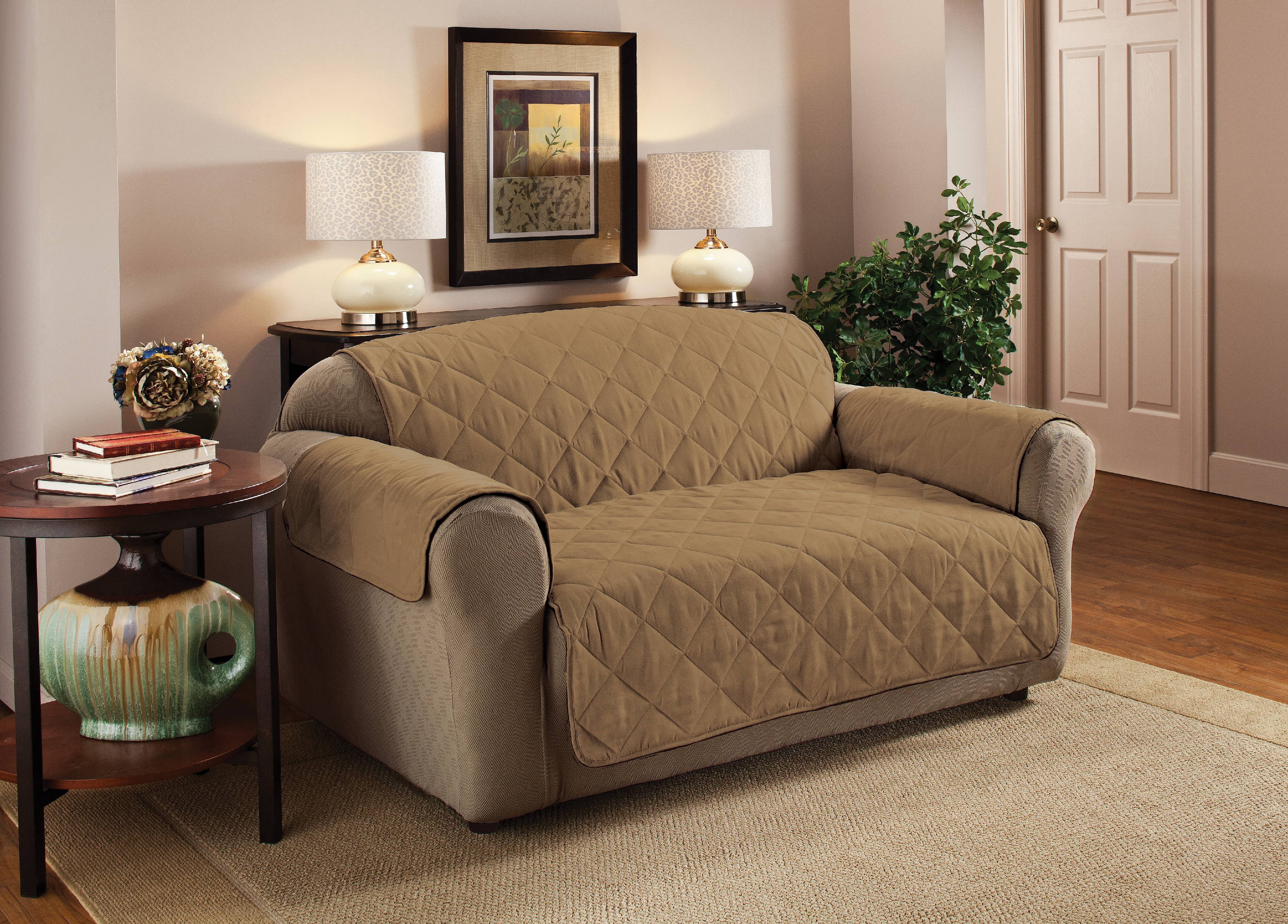 Innovative Textile Solutions 1-Piece Faux Suede Sofa Furniture Cover Slipcover, Camel