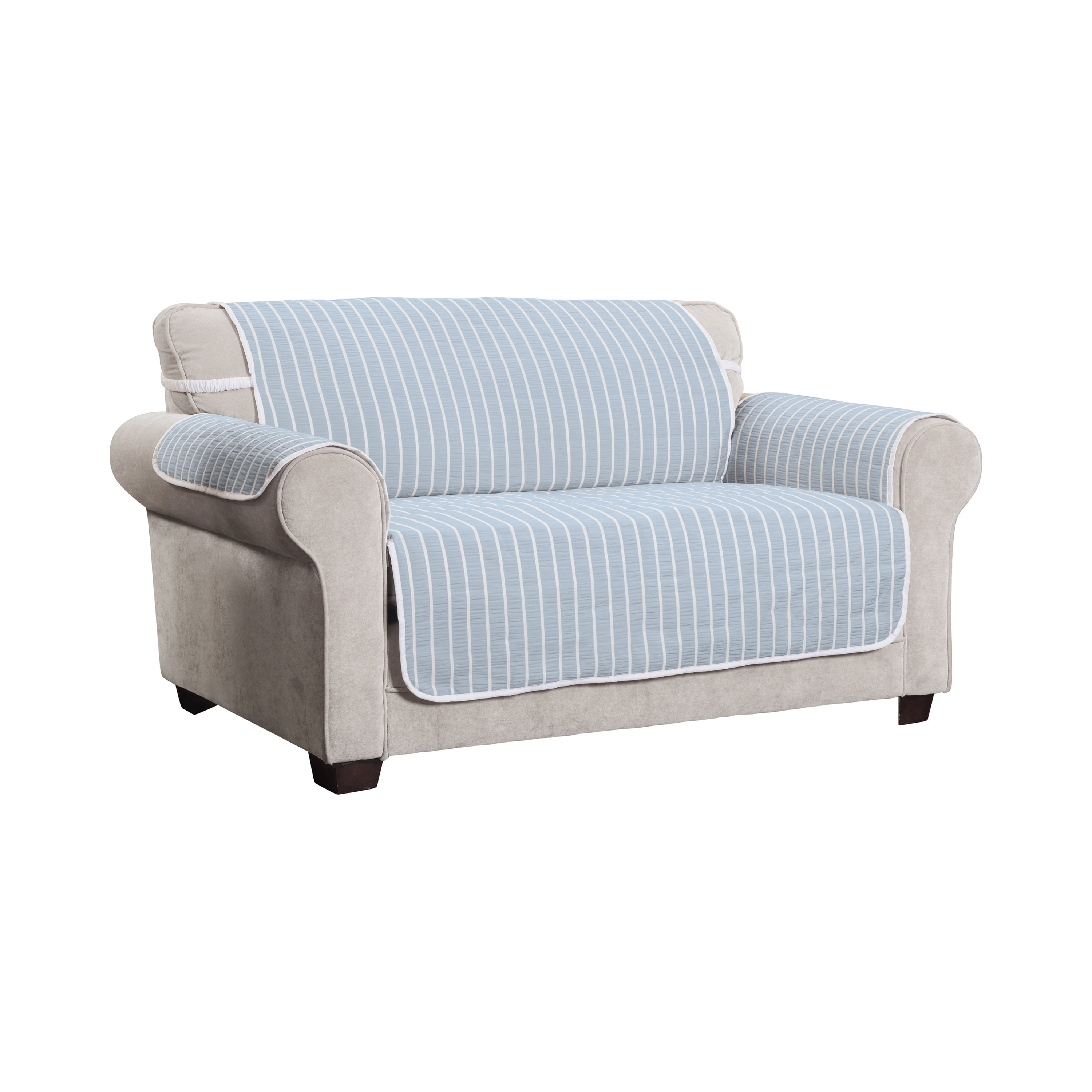 Innovative Textile Solutions 1-Piece Harper Striped Loveseat Furniture Cover Slipcover, Light Blue