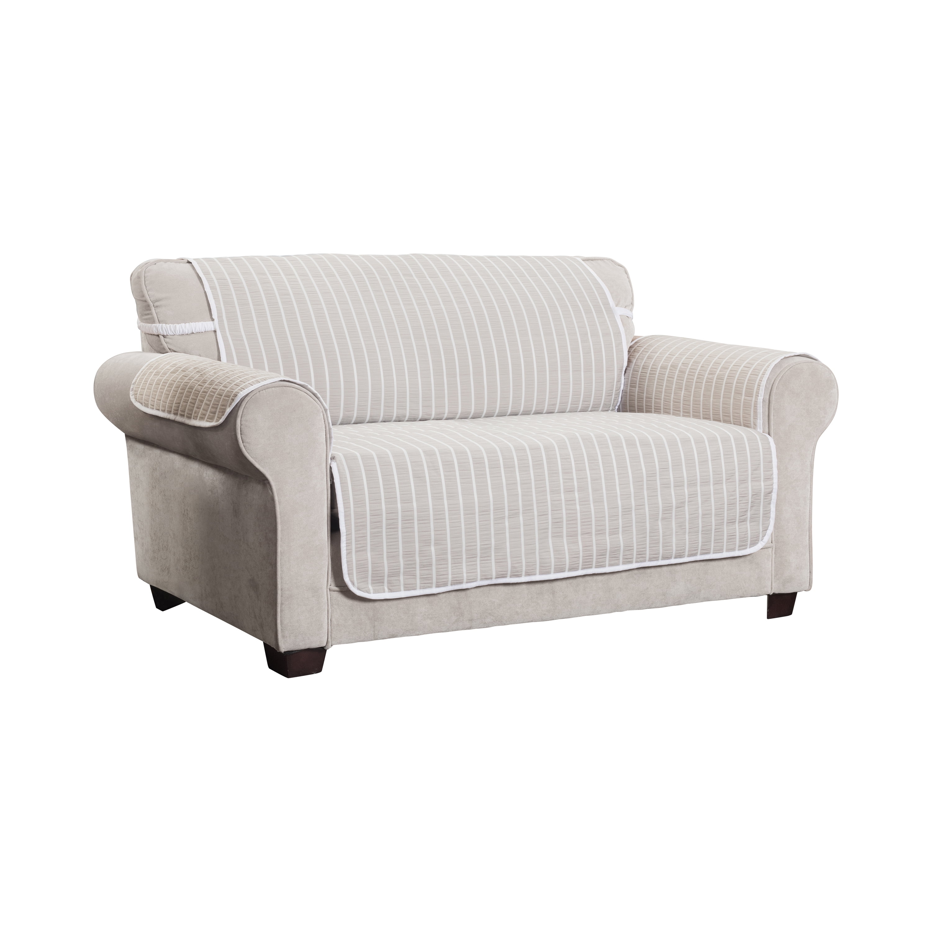 Innovative Textile Solutions 1-Piece Harper Striped Loveseat Furniture Cover Slipcover, Natural