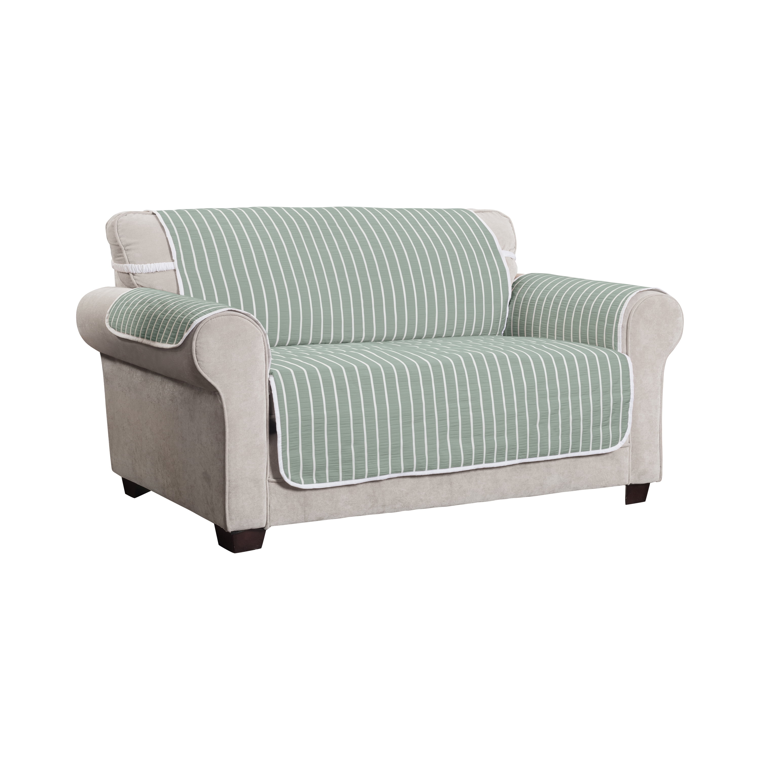 Innovative Textile Solutions 1-Piece Harper Striped Loveseat Furniture Cover Slipcover, Seagreen