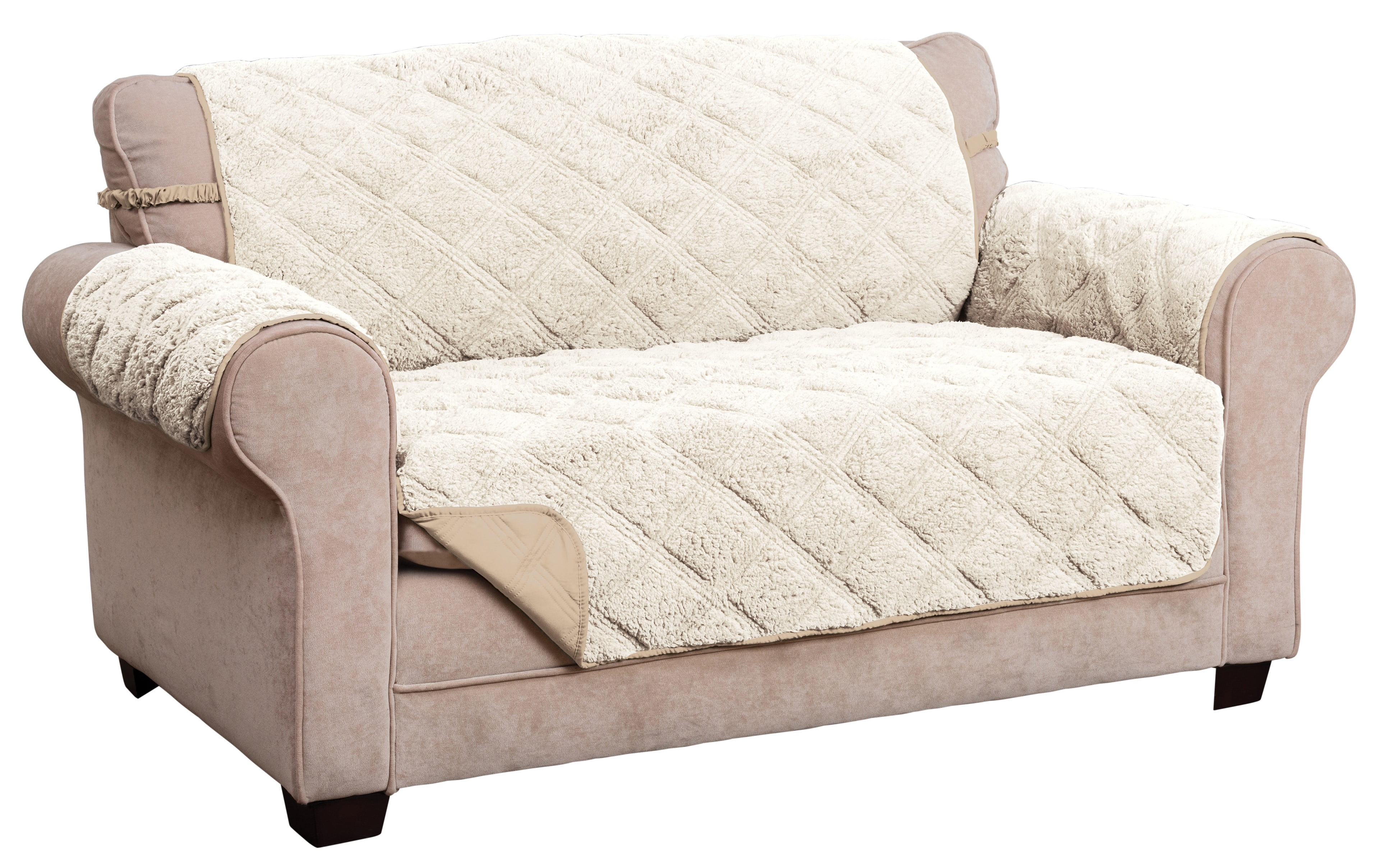 Innovative Textile Solutions 1-Piece Hudson Sherpa Waterproof Loveseat Furniture Cover, Ivory