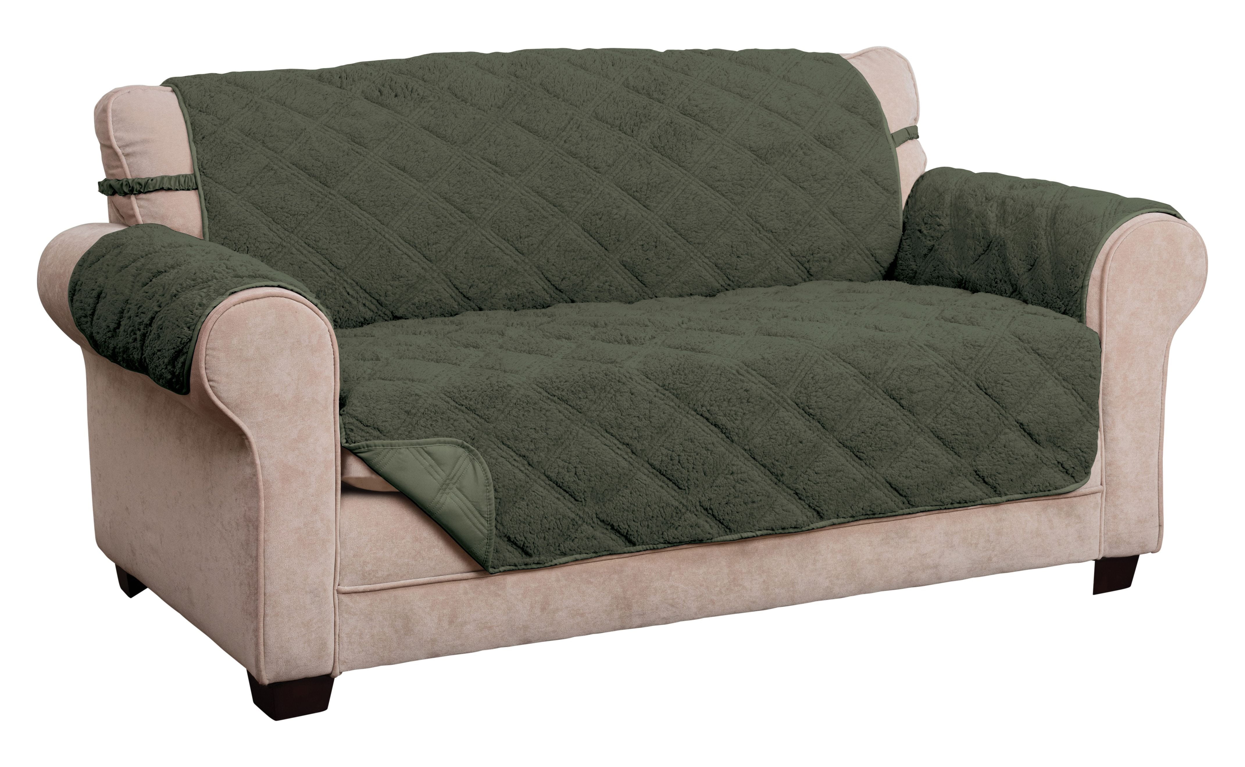 Innovative Textile Solutions 1-Piece Hudson Sherpa Waterproof Sofa Furniture Cover, Hunter Green