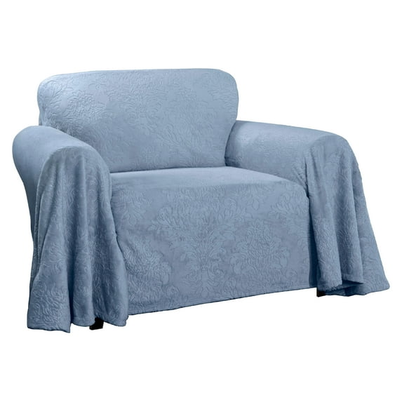 Innovative Textile Solutions 1-Piece Plush Damask Throw Chair Slipcover, Blue