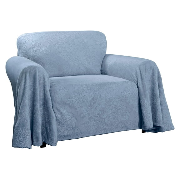 Innovative Textile Solutions 1-Piece Plush Damask Throw Chair Slipcover, Blue