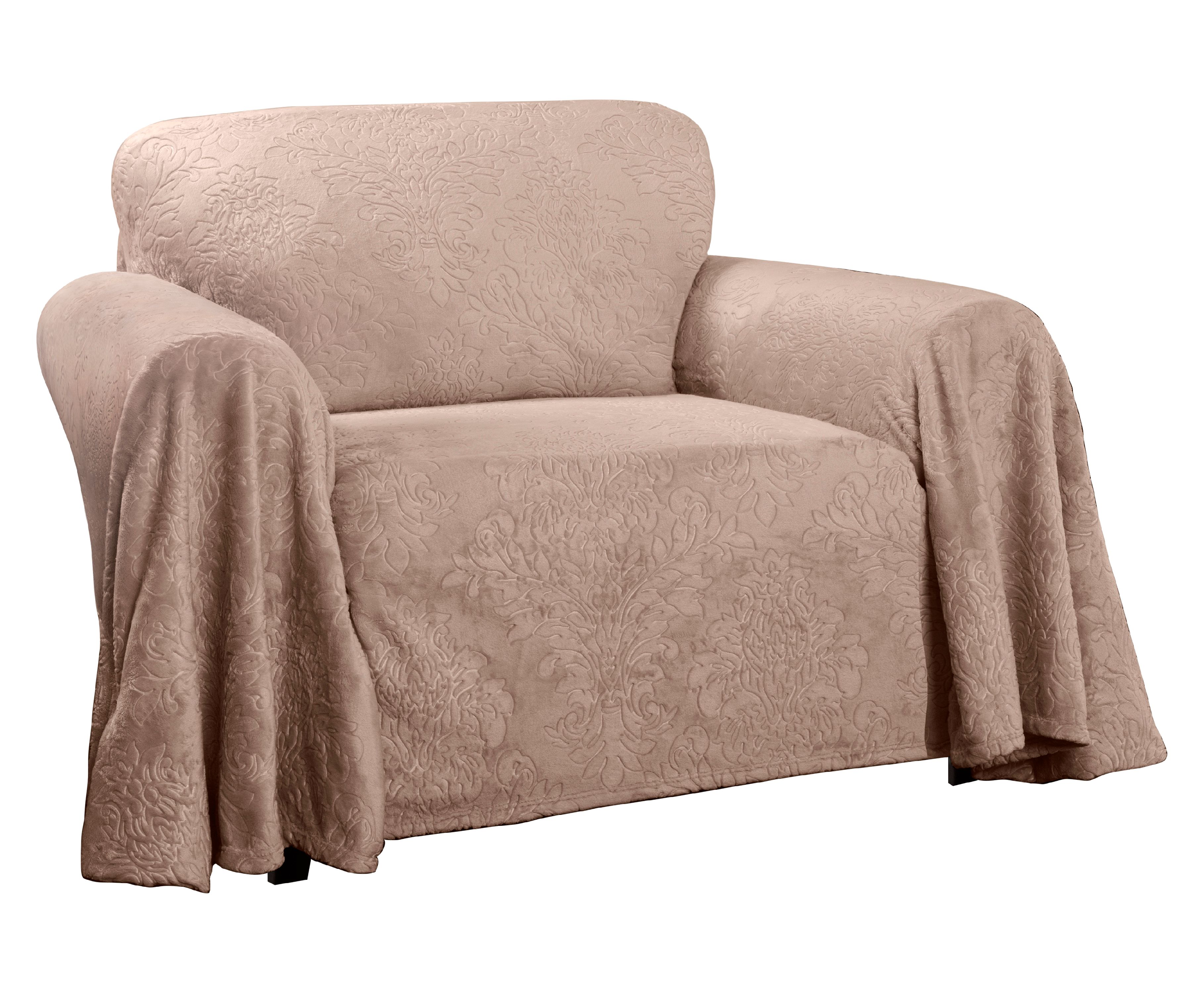 Innovative Textile Solutions 1-Piece Plush Damask Throw Chair Slipcover, Blush