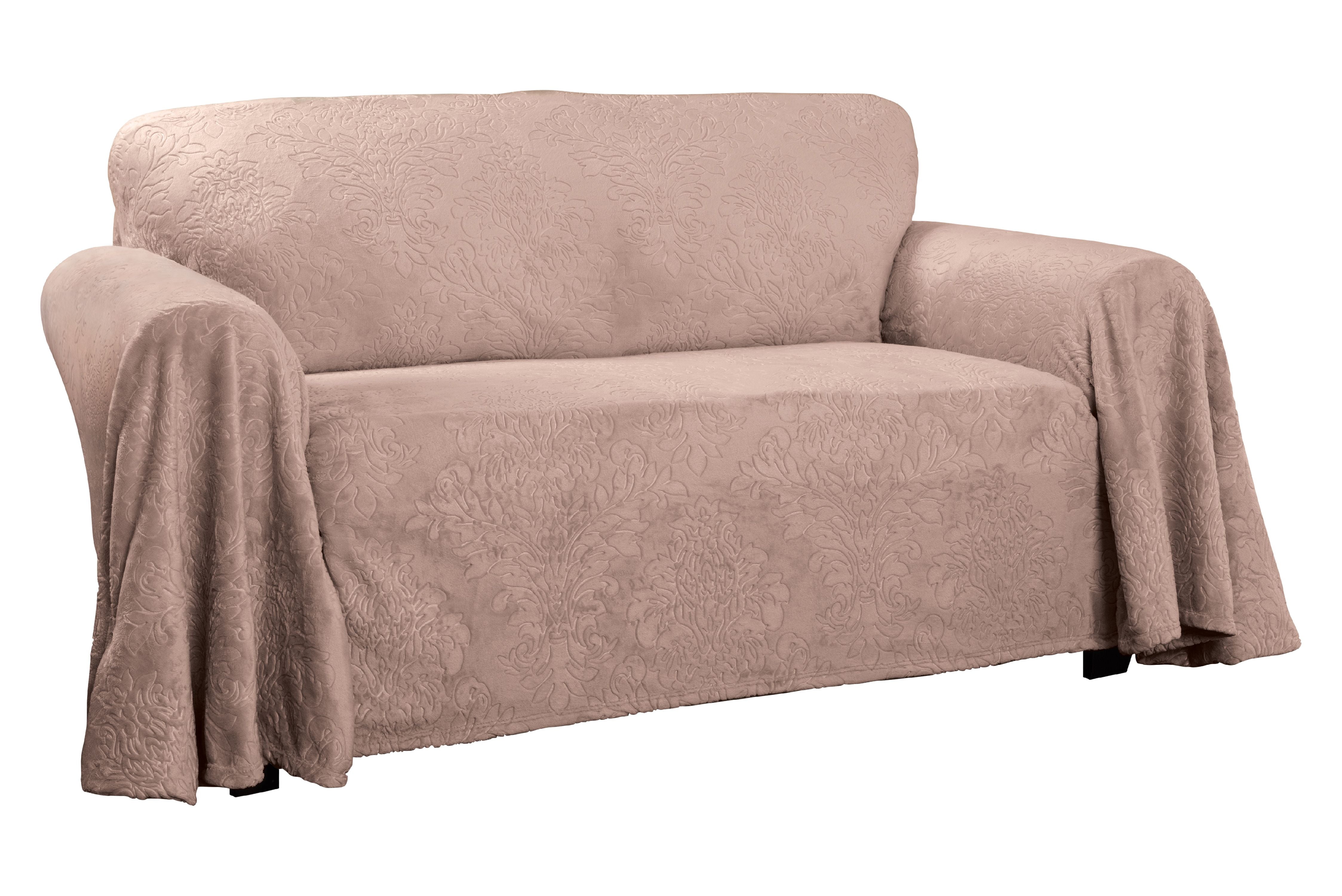 Innovative Textile Solutions 1-Piece Plush Damask Throw Loveseat Slipcover, Blush