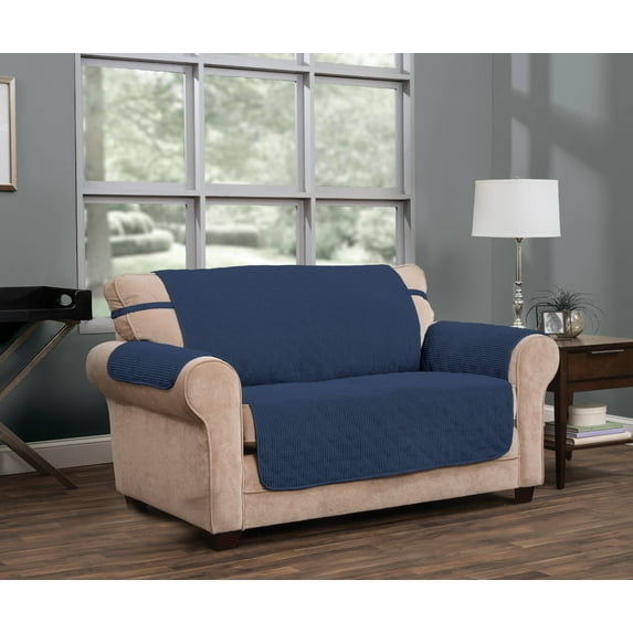 Innovative Textile Solutions 1-Piece Ripple Plush Secure Fit Loveseat Furniture Cover Slipcover, Blue